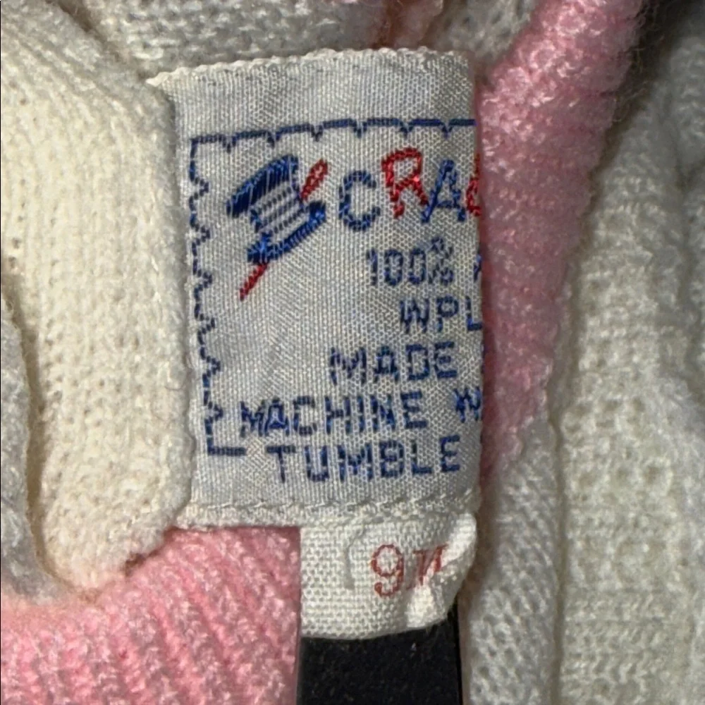 VTG Cradle Knit Baby Dress Cream & Pink Pointelle Knit w/ Floral Embroidery 9M